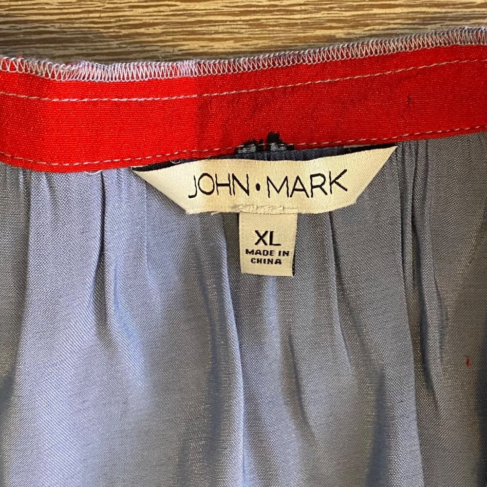 John Mark Top Women's Sz XL Blue Patchwork Hem Boho Art to Wear Shimmer Unique - Picture 2 of 10